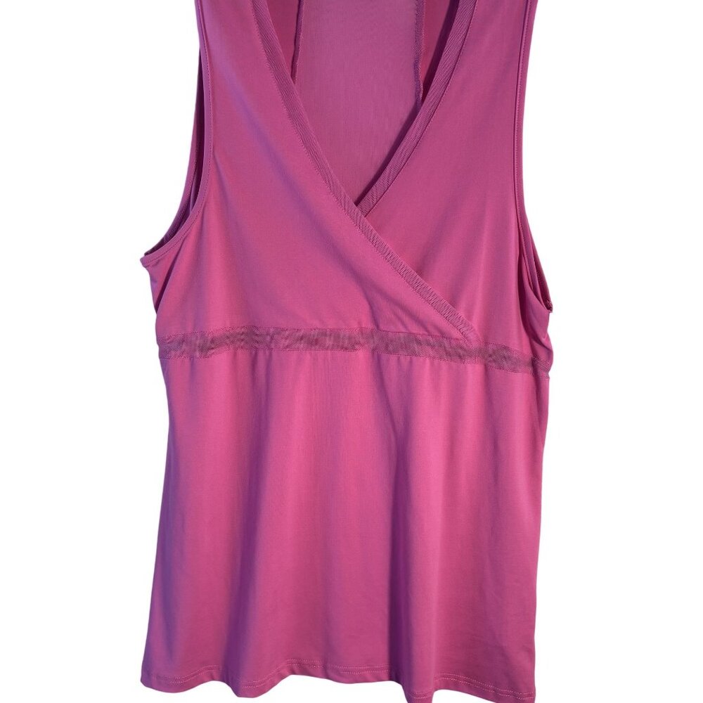 Womens Sleeveless Pink Athletic Tank Top With Mesh Back & Stretch Fabric